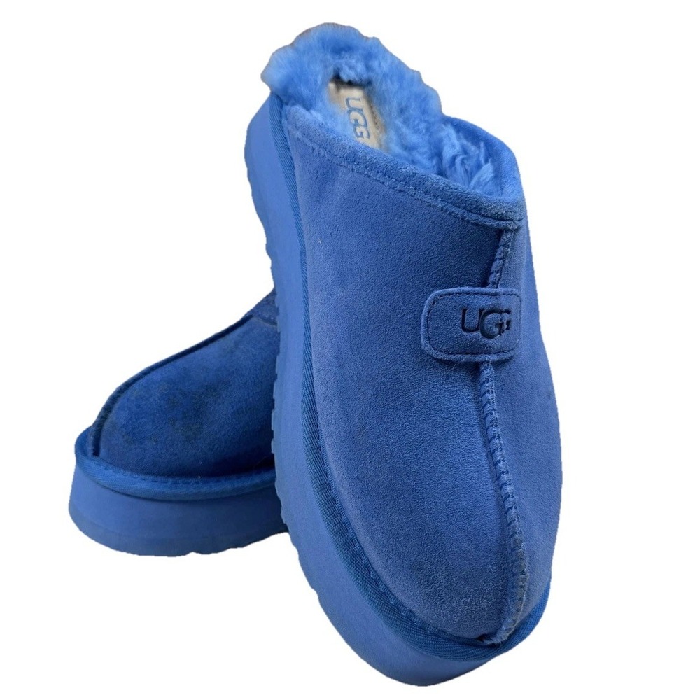 UGG Slippers Womens Size 8 Blue Suede Shearling Lined Platform Mule Slip On